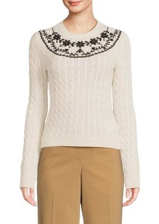 RED Valentino Wool Blend Cable Knit Crewneck Sweater