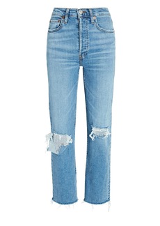 Re/Done 70s Stove Pipe High-Rise Distressed Crop Jeans