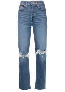 Re/Done distressed straight-leg jeans