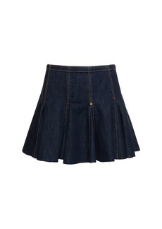 Re/Done Pleated Denim Cotton Blend Mini Skirt