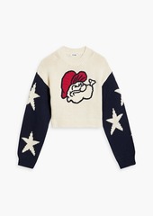 RE/DONE - 50s cropped embroidered intarsia cotton sweater - White - XS