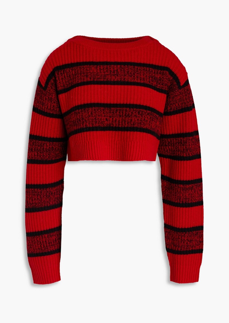RE/DONE - Cropped striped ribbed wool sweater - Red - L