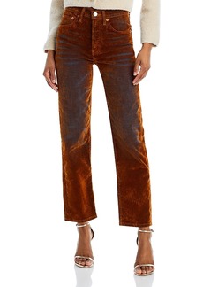 Re/Done 70s Ultra High Rise Straight Velvet Jeans in Distressed Amber Flow