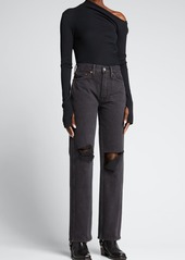 RE/DONE High-Rise Distressed Straight-Leg Jeans