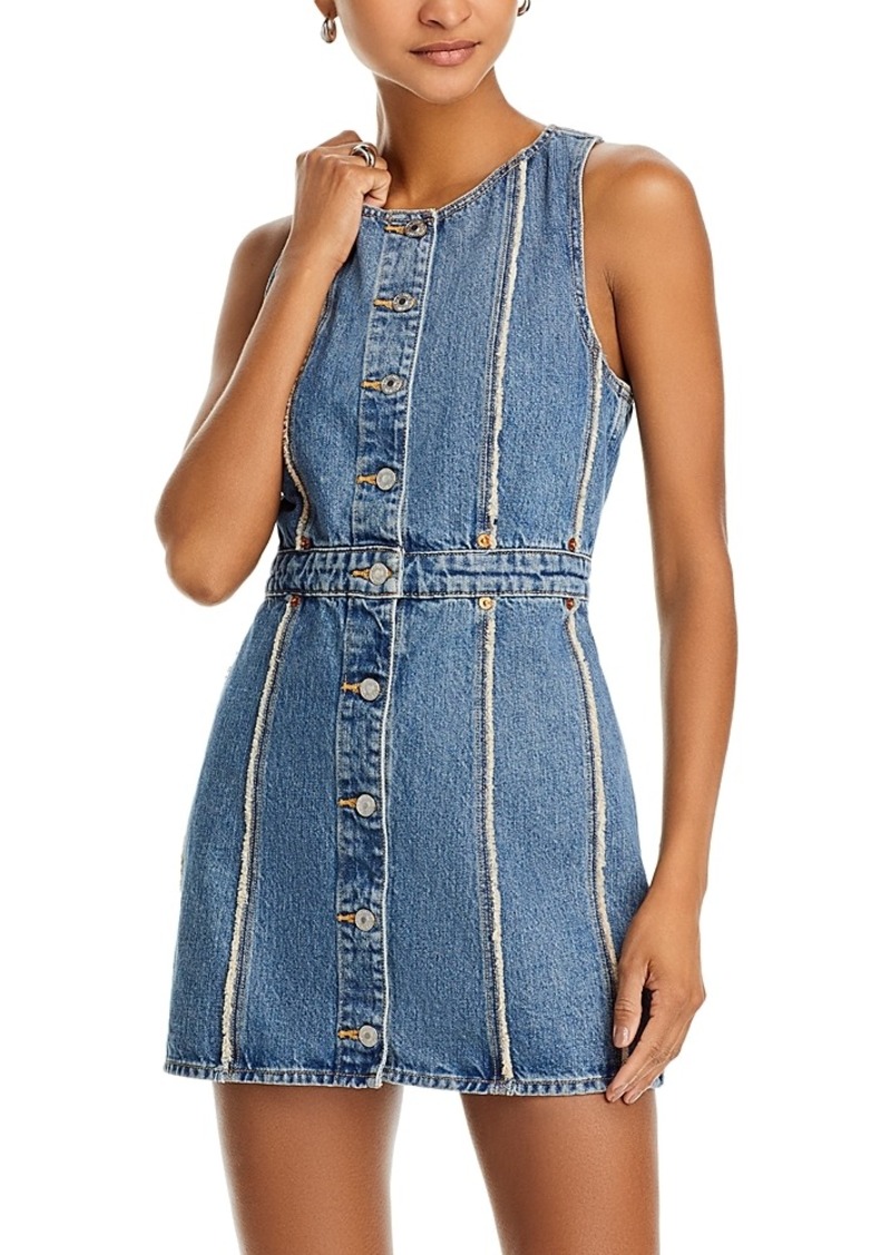 Re/Done Sleeveless Frayed Trim Denim Mini Dress