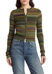 Re/Done Space Dye Stripe Rib Crop Wool Cardigan