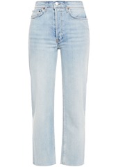 Re/done Woman Cropped Frayed Mid-rise Straight-leg Jeans Light Denim
