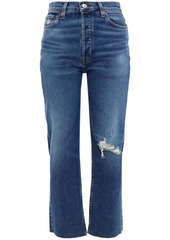 Re/done Woman Cropped Distressed High-rise Straight-leg Jeans Dark Denim