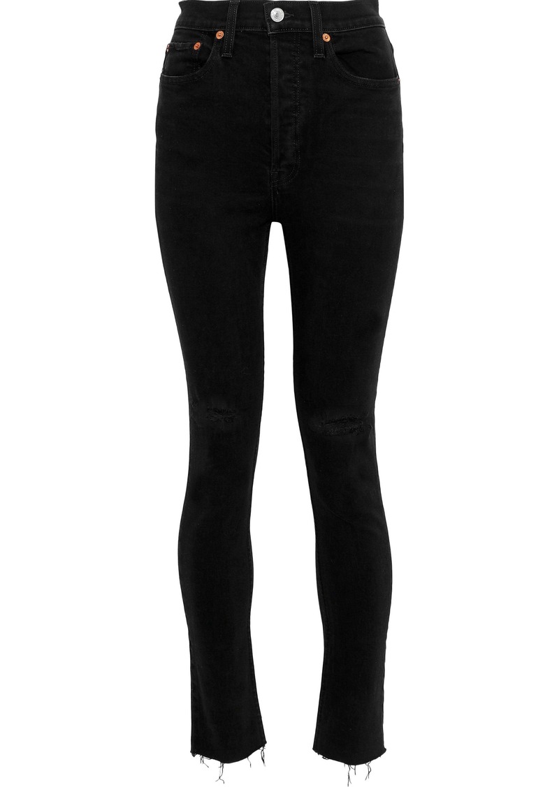 Re/done Woman Distressed High-rise Skinny Jeans Black