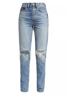 Re/Done Super High-Rise Distressed Drainpipe Jeans
