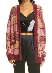 Re/Done '90s Oversize Check Wool & Alpaca Blend Cardigan in Mulberry Plaid at Nordstrom
