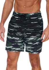 "Reebok Men's 7"" Camo Stripe Core Volley Swim Shorts - Green"