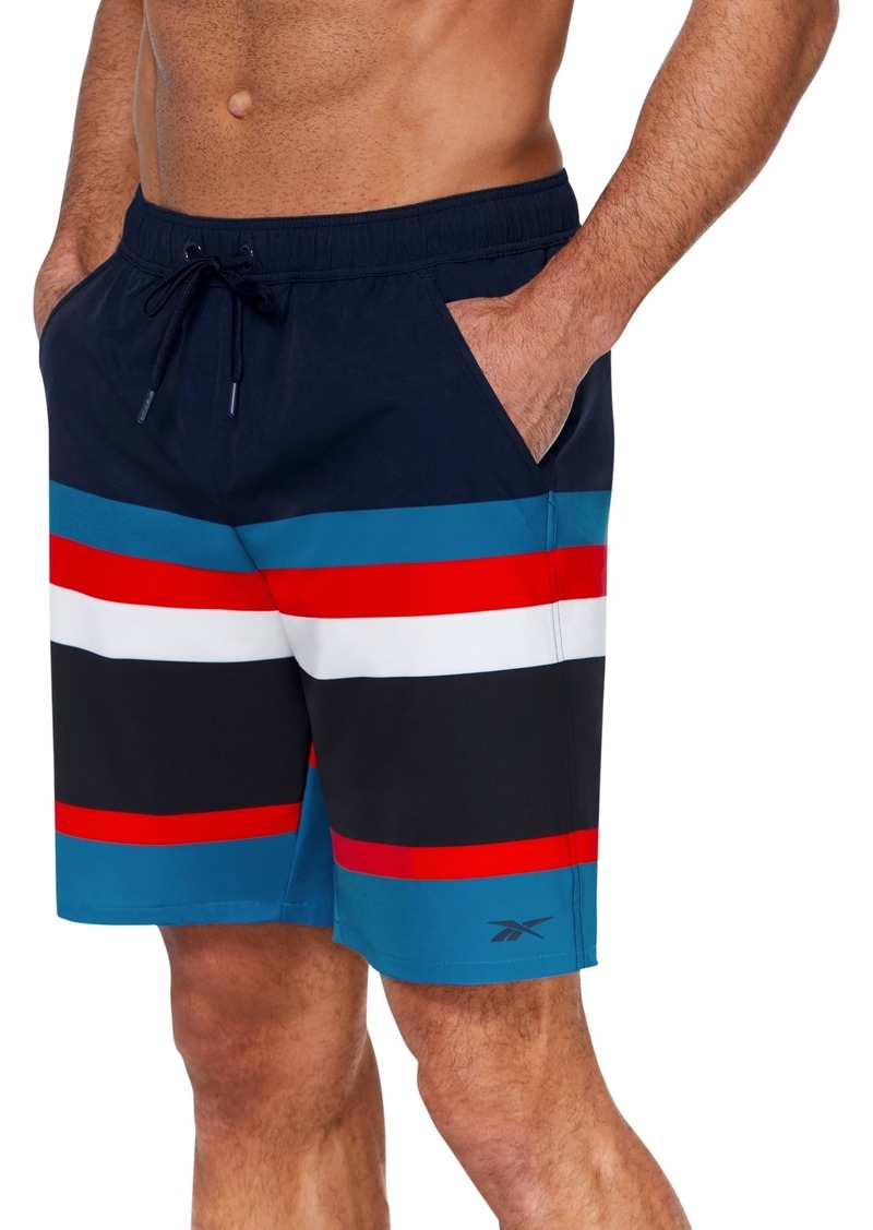 "Reebok Men's 9"" Striped Core Volley Swim Shorts - Navy"