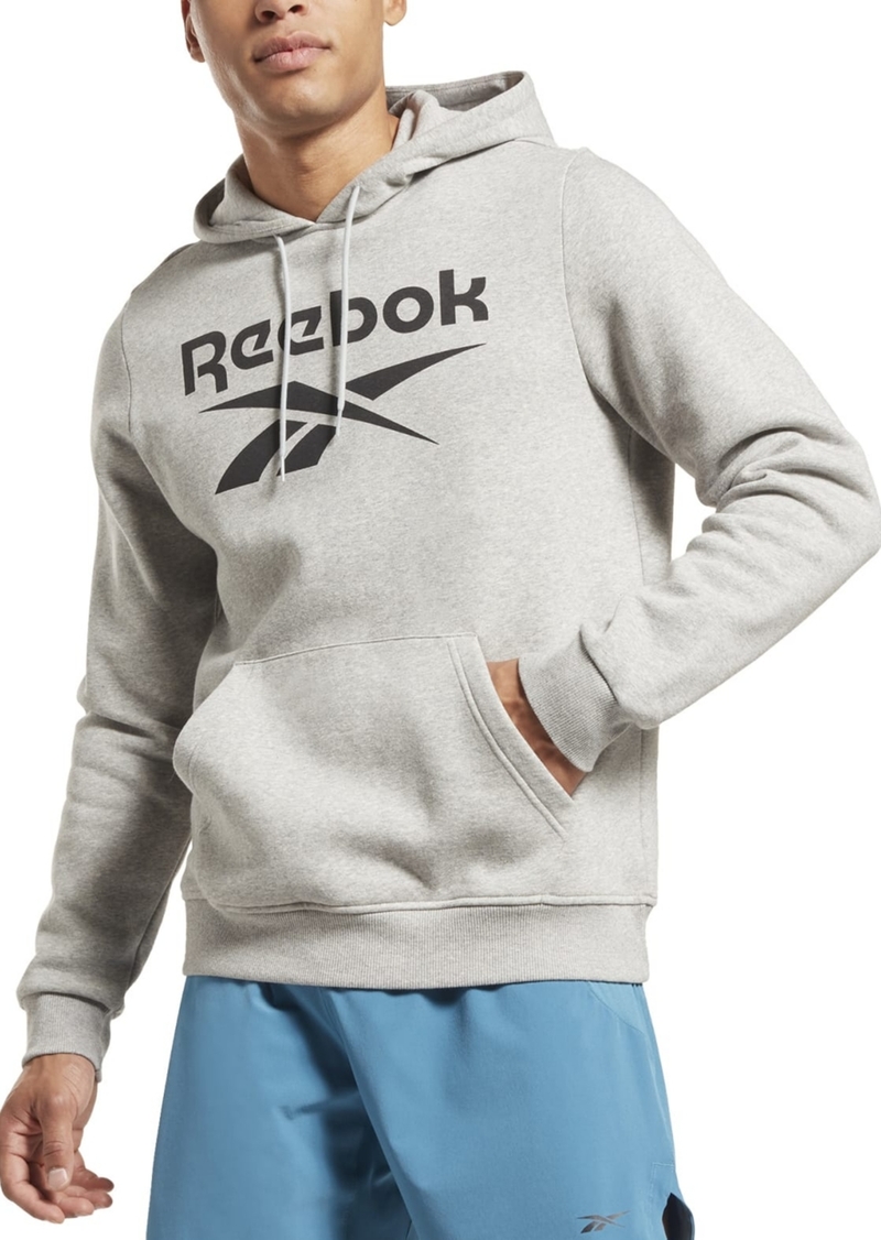 Reebok Men's Identity Classic-Fit Stacked Logo-Print Fleece Hoodie - Mgh / Blk