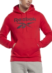 Reebok Men's Identity Classic-Fit Stacked Logo-Print Fleece Hoodie - Mgh / Blk