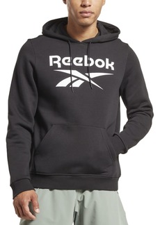 Reebok Men's Identity Classic-Fit Stacked Logo-Print Fleece Hoodie - Black/White