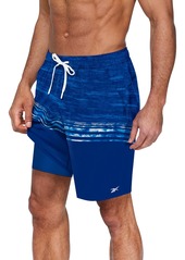 "Reebok Men's Quick-Dry Distressed Heather Core Valley 7"" Swim Trunks - Blue Print"