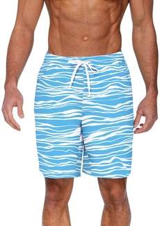 "Reebok Men's Quick-Dry Stripe Wave Core Valley 7"" Swim Trunks - Blue Print"