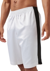 Reebok Men's Regular-Fit Mesh-Panel Satin Basketball Shorts - Silver/black