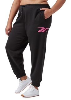 Reebok Plus Size Drawstring-Waist Logo Fleece Pants - Semi Proud Pink/black