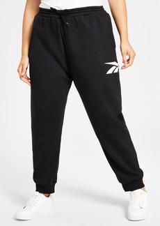 Reebok Plus Size Drawstring-Waist Logo Fleece Pants - Black