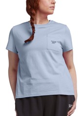 Reebok Plus Size Identity Crewneck Patch-Pocket T-Shirt - Jasmine Pink