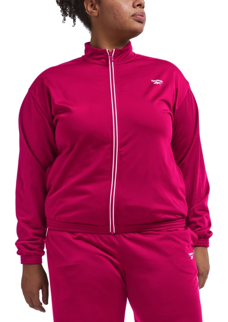 Reebok Plus Size Tricot Zip-Front Long-Sleeve Jacket - Brght Pink