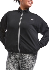 Reebok Plus Size Tricot Zip-Front Long-Sleeve Jacket - Black