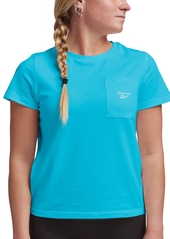 Reebok Women's Active Small-Logo Pocket Cotton T-Shirt - Bold Cyan