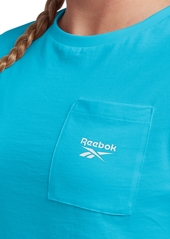 Reebok Women's Active Small-Logo Pocket Cotton T-Shirt - Bold Cyan