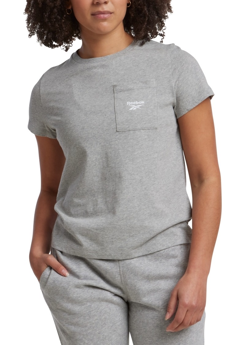 Reebok Women's Active Small-Logo Pocket Cotton T-Shirt - Medium Grey