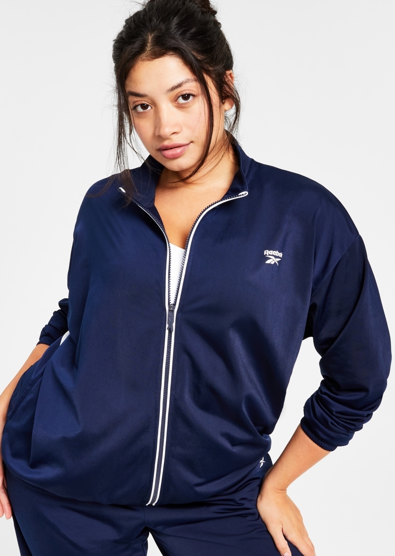 Reebok Women's Logo Tricot Long-Sleeve Track Jacket, A Macy's Exclusive - Vector Navy