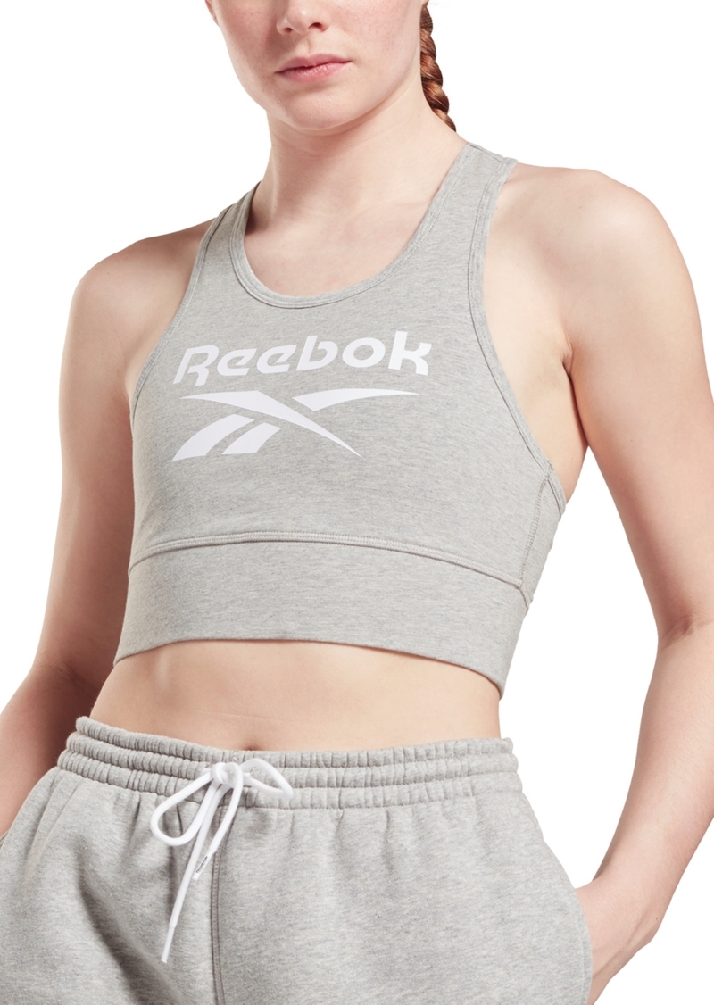 Reebok Women's Low Impact Graphic Logo Cotton Sports Bra - Medium Grey Heather