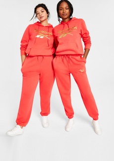 Reebok Women's Metallic Foil Logo Fleece Jogger Sweatpants, A Macy's Exclusive - Cherry