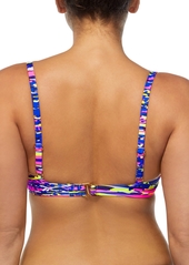 Reebok Women's Printed Bralette Bikini Top - Blue Print