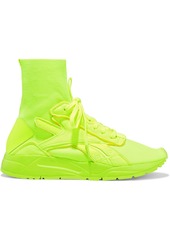 Reebok X Victoria Beckham Woman Bolton Sock Neon Stretch-knit Leather And Suede Sneakers Bright Yellow
