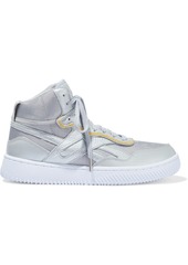 Reebok X Victoria Beckham Woman Dual Court Mid Ii Metallic Woven And Leather High-top Sneakers Grey Green