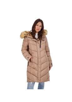Reebok Womens Long Faux Fur Puffer Coat