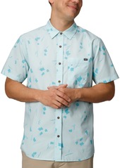 Reef Men's Colton Short Sleeve Button-Front Perforated Printed Shirt - Clearwater