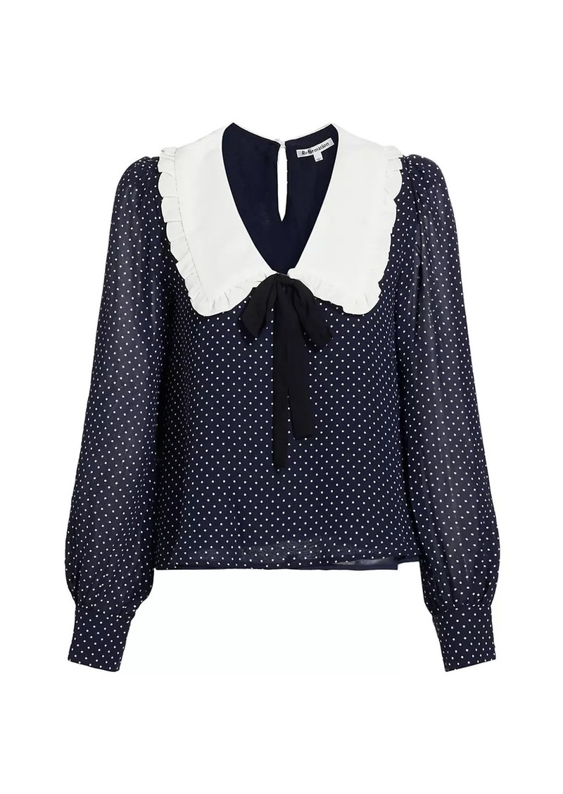 Reformation Edalene Polka Dot Long-Sleeve Blouse