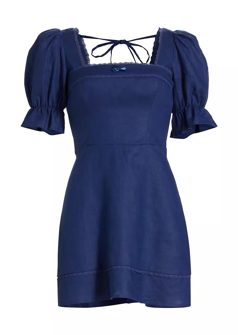 Reformation Evianna Linen Puff-Sleeve Minidress