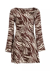 Reformation Pike Zebra Satin Long-Sleeve Minidress