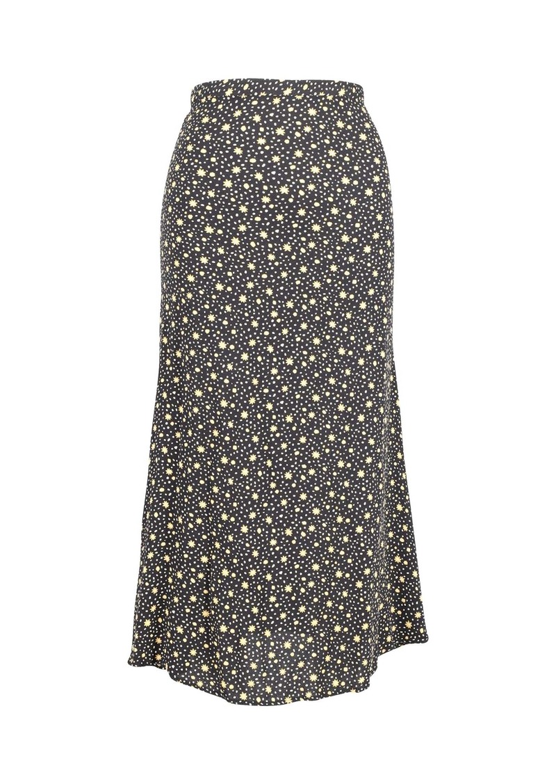 Reformation Floral Print Midi Skirt in Black Polyester