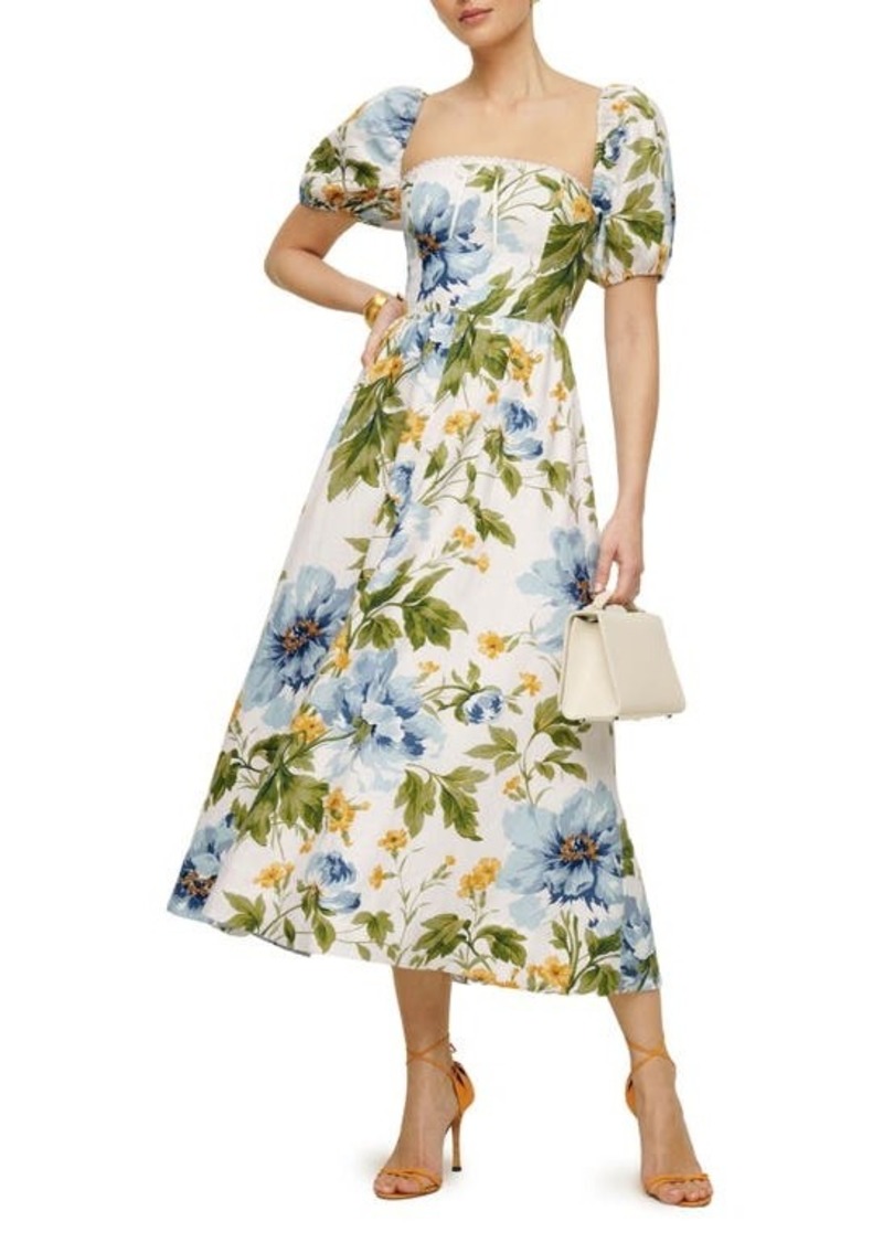 Reformation Marella Floral Midi Linen A-Line Dress