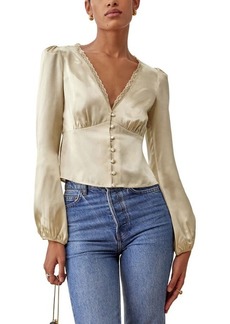 Reformation Rosen Ruffle Silk Blouse in Ivory at Nordstrom