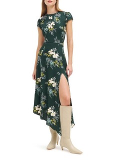 Lucy in the Sky Charlotte Satin A-Line Wrap Dress in Aqua Dot Floral, M