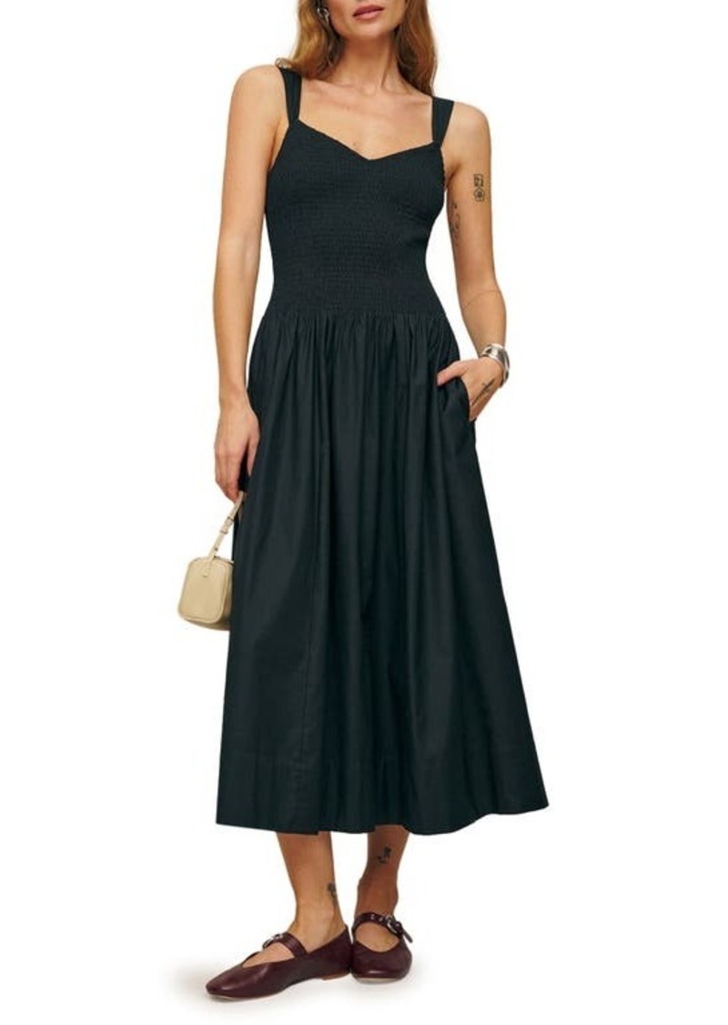 Reformation Sariah Smocked Organic Cotton Midi Dress