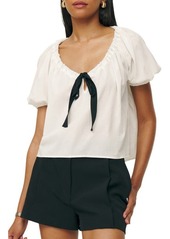 Reformation Tie Neck Puff Sleeve Organic Cotton Top