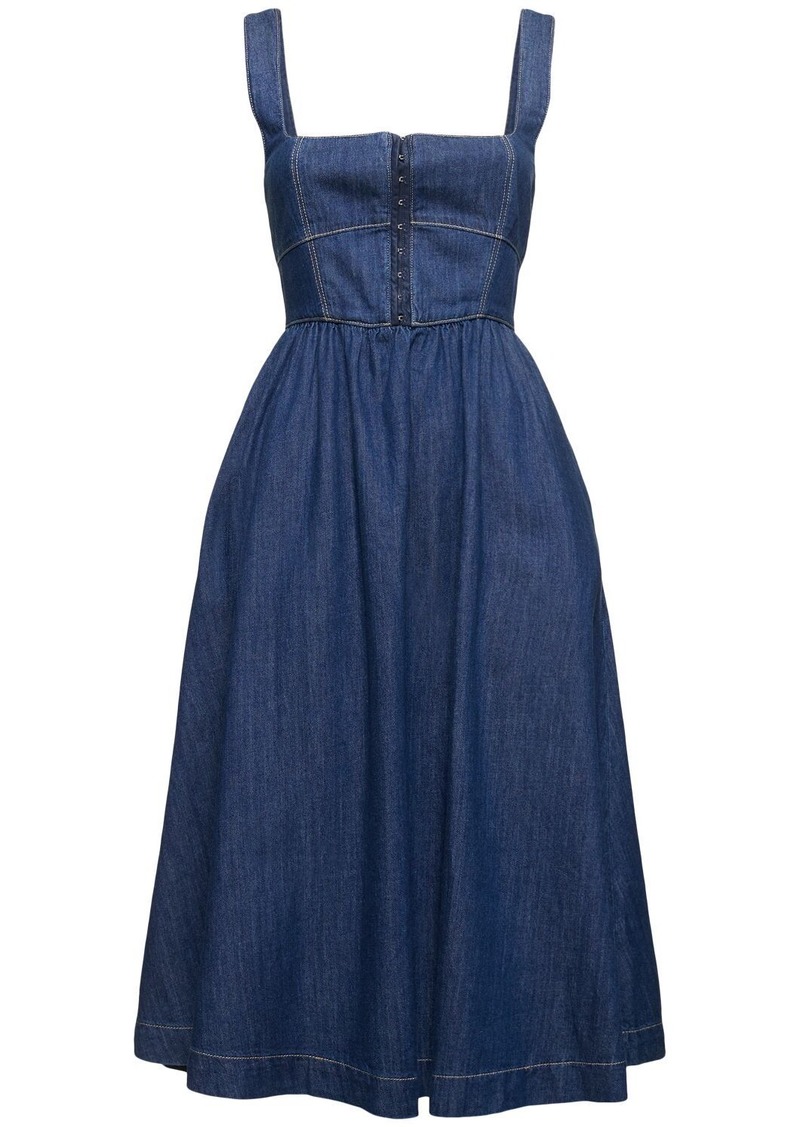 Reformation Tagliatelle Denim Bustier Midi Dress