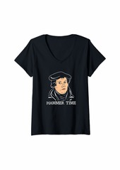 Womens Martin Luther Hammer Time - Reformation Nailed It V-Neck T-Shirt